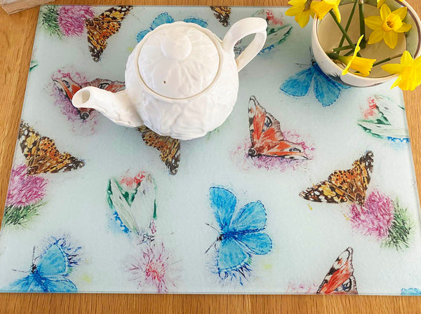 Glass Chopping Board - Country Butterflies