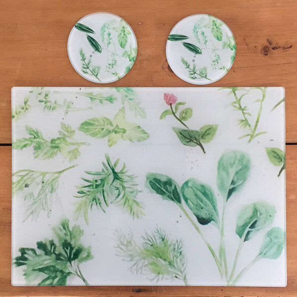 Glass Chopping Board - Herb Garden