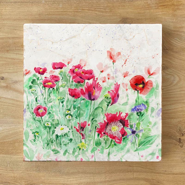 Marble Coaster - Country Poppies