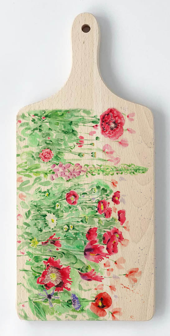 Paddle Chopping Board - Country Poppies