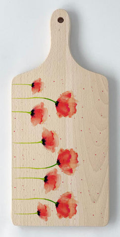 Paddle Chopping Board - Red Poppies