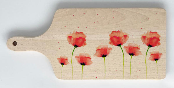 Paddle Chopping Board - Red Poppies