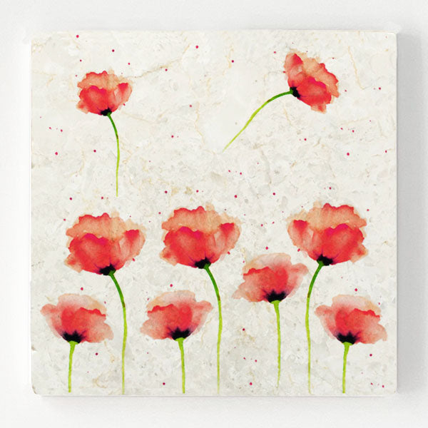 Marble Coaster - Red Poppies