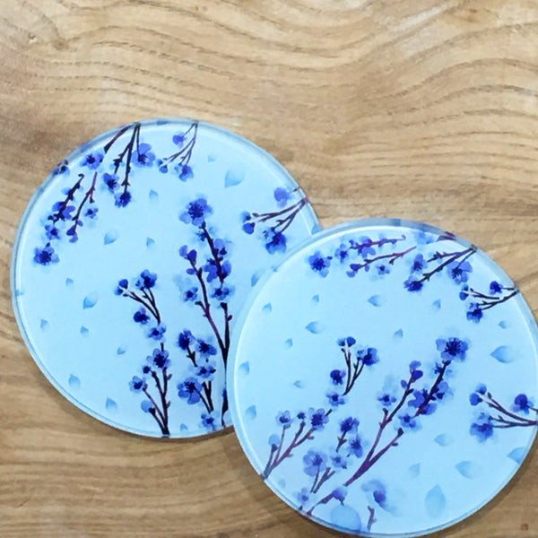 Glass Coaster - Blue Blossom