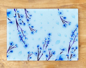 Glass Chopping Board - Blue Blossom