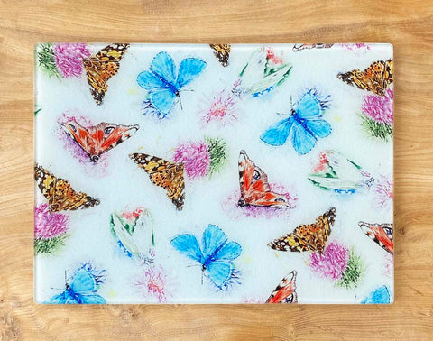 Glass Chopping Board - Country Butterflies