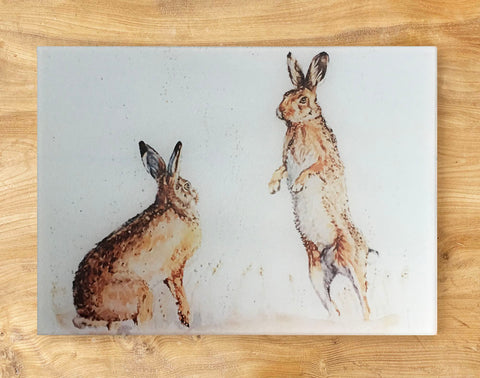 Glass Chopping Board - Harvest Hares