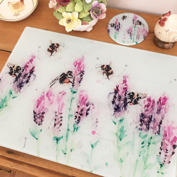 Glass Chopping Board - Beeing Around Lavender