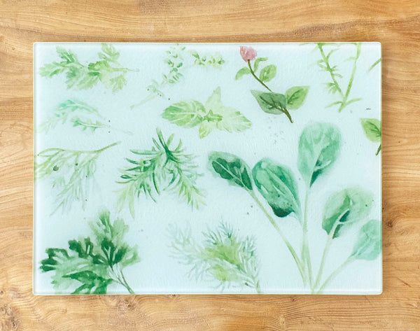 Glass Chopping Board - Herb Garden